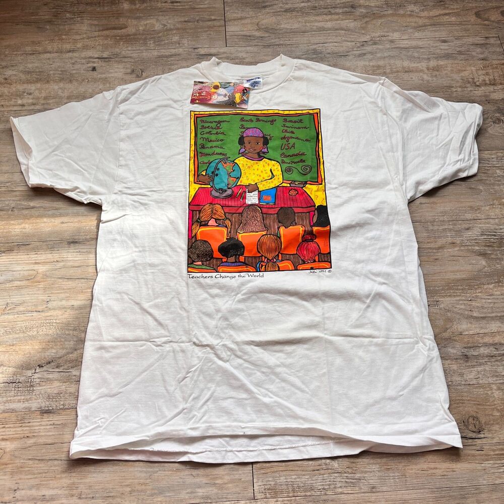 90s Kiki Suarez Single Stitch Teachers Change World Graphic Tee NWT XL